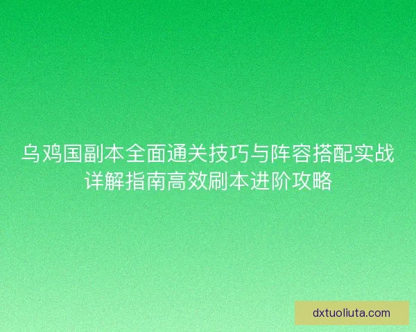乌鸡国副本全面通关技巧与阵容搭配实战详解指南高效刷本进阶攻略